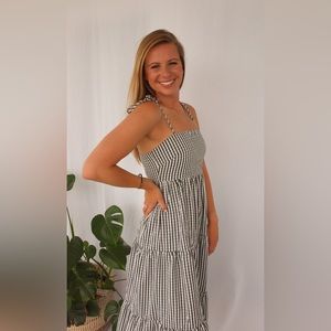 TCEC gingham tiered maxi dress with pockets large